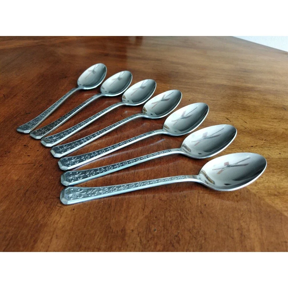 Interpur FLORENZ Stainless Flatware MCM Korea Lot 7x Table Dinner Spoon 7.25